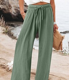 abordables -Femmes Jambe large Chinos Mode Streetwear Longueur complète Taille haute Uni Avec Poches Ceinture Élastique Confortable Doux Micro-Élastique Extérieur Rue Noir Vert Abricot Été Printemps Coupe