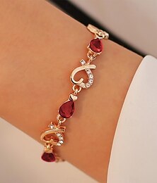 abordables -Pulsera de oro para mujer con cristales rojos en forma de lágrima y detalles en forma de corazón, elegante diseño romántico para regalo de San Valentín, bodas y ocasiones especiales.