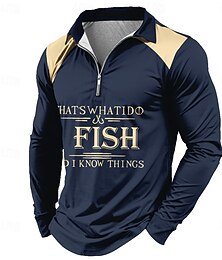 abordables -Camiseta gráfica de pesca de manga larga con media cremallera para hombres - ESO ES LO QUE HAGO  PESCO SÉ COSAS