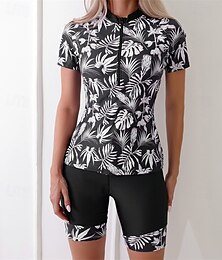 billiga -Dam "Dykdräkt, Baddräkt" UV Solskydd Andningsfunktion Snabb tork Långärmad Badkläder Baddräkt 2 st Dragkedja fram Simmning Surfing Vattensport Lappverk Tropisk Tryckt Sommar Vår