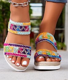 economico -sandali con zeppa bohémien da donna – scarpe con plateau slip-on ricamate colorate per l'estate, la spiaggia e l'abbigliamento casual