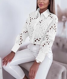 Недорогие -Блуза Жен. Черный Белый Пыльная роза Вырезка Сплошной/однотонный цвет С прорезями Повседневные Элегантный стиль С кружевами V-образный вырез S