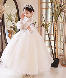 economico -Abito da damigella d'onore bambina bambini Da ragazza Abito da principessa Prestazioni Matrimonio Feste Elegante Bellissimo Retato Tinta unica Manica lunga Colletto Mao Bianco 4 anni +