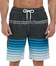 baratos -Homens Calção Justo de Natação Shorts de Natação Bermuda de Surf Roupa de banho Com Cordão Com bolsos Natação Surfe Praia Esportes Aquáticos Gradiente Riscas Verão Primavera