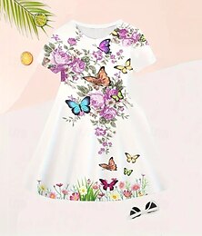 cheap -Girls' 3D Graphic Butterfly Dress Short Sleeve Summer Spring Vacation Daily Holiday Princess Beautiful Sweet Kids 4-12 Years Casual Dress A Line Dress Knee-length Regular Fit