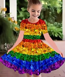 billiga -Flickor 3D Grafisk Klänning Kortärmad Sommar Vår Semester Dagligen Helgdag Prinsessa Skön Ljuv Barn 4-12 år Vardagsklänning A linjeklänning Knälång Normal