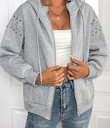 abordables -Mujer Sudaderas con cremallera Plano Moderno Confortable Manga Larga Con Capucha Tops regulares Casual Retazos Cremallera Bolsillo Gris Primavera Otoño Invierno