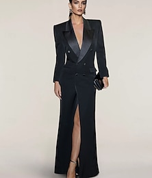 economico -Abito Blazer Sirena  Tromba Abito da Sera Abito Elegante Abito Tuxedo a Righe Cerniera Matrimonio Ospite Formale Lunghezza Piena Manica Lunga Colletto Peak Satin con Tasca 2025