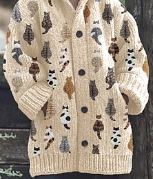 economico -Per donna Felpa Cardigan Informale Morbido Floreale Animali A coste Con cappuccio Bottoni Tasche Lavorato a maglia Manica lunga Top regolari Maglia Esterno Giornaliero Fine settimana Verde Cachi