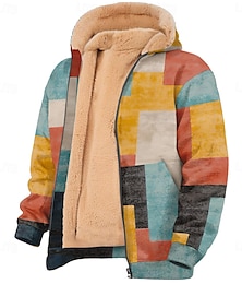 baratos -Homens Xadrez Quadrados Tosão Moletom Moletom Moletom com capuz Gola Redonda Simples Impressão 3D Streetwear Amarelo Vermelho Zip Up Outono Inverno Designer