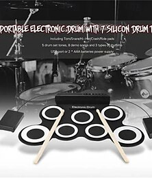 preiswerte -tragbares elektronisches Schlagzeug, Mini-USB-Schnittstelle, faltbares elektronisches Roll-Up-Digital-Drum-Pad-Kit aus Silikon für Kinder mit Trommelstock, Fußschalter und Pedal