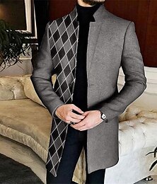 billiga -Herr Rutig Argyle Graffiti Vinterkappa Rock Kappa Håller värmen Andningsfunktion Bekväm Mode Streetwear Affär Arbete Klä till Jobbet Utekväll Ficka Mönster Höst vinter Nedvikt Långärmad Svart Vit Brun