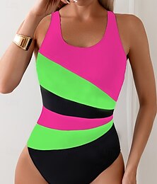 abordables -Maillots de bain femme une pièce monokini maillot de bain dos nu contrôle du ventre taille haute slim vacances vêtements de plage en blocs de couleurs col U sans manches maillots de bain