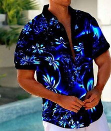 economico -Per uomo Floreale Camicia hawaiana Camicia Aloha Manica corta Hawaiano Ricorrere Casual Informale Estate Primavera Collo ripiegabile Abbottonare Tasche Nero Blu Viola Verde