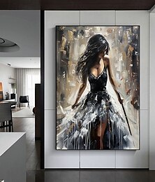 cheap -Handmade Original Dancing Girl Oil Painting On Canvas Abstract Figure Art Painting Large Violin Wall Art Bedroom Wall Decor Handmade Gift No Frame