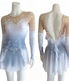 preiswerte -Eiskunstlaufkleid Damen Mädchen Eislaufen Kleid Himmelblau Weiß Offener Rücken Netzstoff Hohe Elastizität Training Wettbewerb Eiskunstlaufkleidung Klassisch Kristall / Strass Langarm Eislaufen