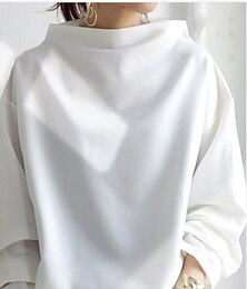 economico -Per donna Camicia Blusa Tinta unica Essenziale Informale Manica lunga A collo alto Top regolari Giornaliero Nero Bianco Blu Primavera Autunno Inverno