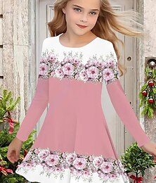 billiga -Påsk Flickor 3D Blommig Grafisk Klänning Långärmad Sommar Vår Semester Dagligen Helgdag Prinsessa Skön Ljuv Barn 4-12 år Vardagsklänning A linjeklänning Knälång Normal