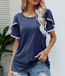 economico -Per donna maglietta Liscio Di tendenza Moderno Informale Manica corta Girocollo Top regolari Giornaliero Fine settimana Collage Nappa Rosa Blu marino Verde Estate