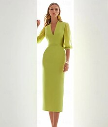 economico -Abiti da cocktail  colonna matrimonio in spiaggia Abito elegante Formal lunghezza alla caviglia mezza manica scollo a V tasca chiffon con arricciatura abiti Derby 2025