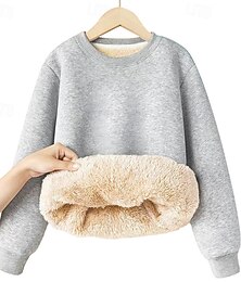 olcso -Gyerekek Lány Pulóver Tömör szín Hosszú ujj Crewneck Tél Sportok Utcai sikk Napi Nyúl szőrme Szabadtéri Hétköznapi Normál