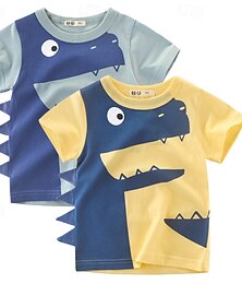billiga -Multipack 2st Pojkar Rund hals Kort ärm Gul+Blå T-shirt T-tröja Mönster Grafisk Semester Dagliga kläder 100 % bomull Vår & sommar