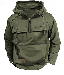 abordables -Homme Sweat à capuche Sweat à capuche quart zippé Sweat à capuche tactique Noir Vert Véronèse Bleu Kaki Gris foncé Capuche Plein Poche Sport & Loisir du quotidien Vacances Vêtement de rue basique