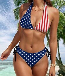 abordables -Maillots de Bain Patriotique pour Femmes Bikini Maillot de Bain Mode Élégante Drapeau Sans Bretelles