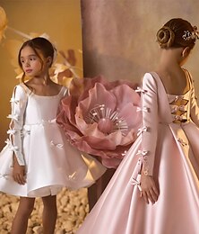 preiswerte -kinderkleidung Mädchen Blumenmädchen Kleid Kleid für die Erstkommunion Party Kleid Feste Farbe Halbe Ärmel Leistung Hochzeit Party Gitter Prinzessin Süß Gitter Mitte der Wade Etuikleid Tüll-Kleid
