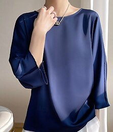 economico -Per donna Blusa Tinta unica Elegante Moda Manica a 3/4 Girocollo Top regolari Da mare Feste Ufficio Nero Blu Cachi Primavera Autunno