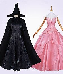 abordables -Sorcière Glinda Elphaba Robe Cape Tenues Nuit de Walpurgis Cosplay de Film for Femmes Adulte Halloween Carnaval Mardi Gras Performance Soirée Scène
