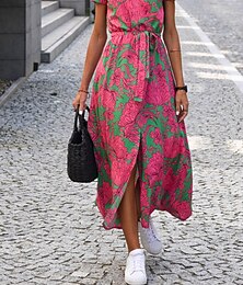 economico -Per donna Vestito maxi Abito casual Abiti Boho Chic Boemia stile sveglio Moda Da mare Giornaliero Spiaggia Morbido Pop art Manica corta A V Blu Verde Arcobaleno Estate Primavera Autunno