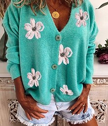 economico -Per donna Felpa Cardigan Informale Morbido Floreale A coste A V Bottoni Lavorato a maglia Manica lunga Top regolari Maglia Esterno Giornaliero Fine settimana Rosso Verde Autunno Inverno