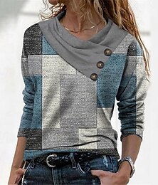 economico -Per donna maglietta Fantasia geometrica Astratto Giornaliero Essenziale Manica lunga Collo di pile A V Top regolari Informale Fine settimana Bottoni Stampa Rosso Blu marino Blu Azzurro cielo Verde