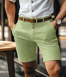 ieftine -Bărbați Pantaloni Scurți Pantaloni scurți din in Nasturi Buzunar Picior drept Simplu Confort Respirabil Scurt Afaceri Afacere Negru Alb