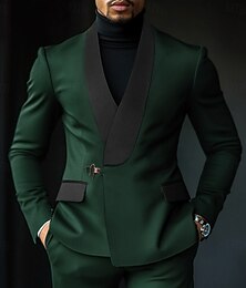 preiswerte -Herren Party Anzüge Schalkragen Königliches Blau Dunkelgrün Mode Arbeitskleidung Einfarbig Standard Passform 2-teilig Einreiher - 1 Knopf