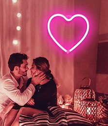 abordables -Luz de neón con forma de corazón rosa - LED para el día de San Valentín &Decoración de fiesta perfecta para la habitación de las niñas, el dormitorio, la decoración del hogar para el aniversario de