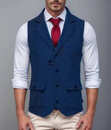 abordables -Hombre Chaleco Vacaciones Diario Cita Moda Casual Primavera & Otoño Botones Bolsillo 75% Algodón Cómodo Plano Recto 1 botón Diseño Ajuste regular Burdeos Azul Marino Verde Oscuro Caqui Chaleco