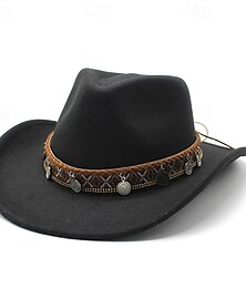 billiga -Herr Kentucky Derby Hat Solhatt Cowboyhatt Fedora Trilby hatt Svart Vin Ull Vintagestil Mode 1700-talet delstaten Texas Dagligen Temafest Enfärgad / vanlig färg Solskyddskräm Cosplay