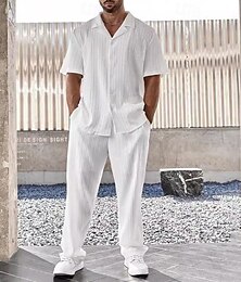 abordables -Hombre 2 Piezas Conjunto de camisa Conjuntos a juego Camisa casual Abotonar la camisa Negro Blanco Marrón Color Caquí Manga Corta Plano cuello de campamento Vacaciones Diario Ropa Moda Casual