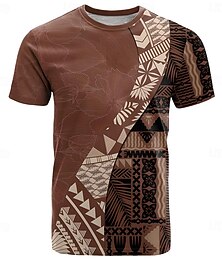 abordables -Hombre Cachemir azteca Camiseta Manga Corta Camiseta Impresión 3D Cuello Barco Camisa Moda Étnico Calle Diario Marrón Caqui Verano Primavera Ropa S M L XL XXL XXXL
