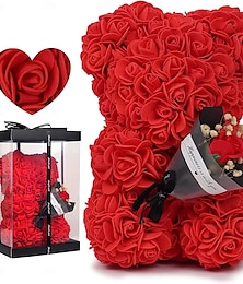 abordables -Arreglo floral de oso de rosas artificiales, regalo para el Día de la Madre: rosas de espuma con recipiente para el Día de la Madre, aniversario, boda, cumpleaños
