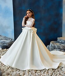 preiswerte -kinderkleidung Mädchen Kleid für die Erstkommunion Party Kleid Feste Farbe Ärmellos Langarm Leistung Hochzeit Party Gitter Prinzessin Süß Gitter Mitte der Wade Etuikleid Tüll-Kleid Sommer Frühling
