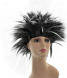 economico -parrucca sintetica riccia con riga centrale parrucca corta nera gialla rosa rossa blu capelli sintetici uomo rosa rosso nero per carnevale