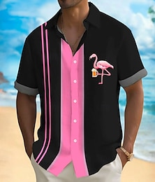 economico -Per uomo Fenicottero Camicia da bowling Camicia con bottoni Camicia Aloha Manica corta Hawaiano Ricorrere Da mare Informale Estate Primavera Collo ripiegabile Abbottonare Nero Bianco