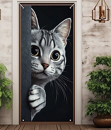 levne -roztomilé kočky dekorace dveří kryty dveří zvíře na schovávanou tapisérii dveřní závěs dekorace pozadí vnitřní / venkovní banner dveří pro přední dveře statku