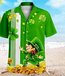 preiswerte -St. Patrick Herren Kleeblatt Goldmünze Lässiges Hemd Kurzarm Brautkleider schlicht St.Patrick's Day Sommer Frühling Umlegekragen Knopf hoch Schwarz Grün
