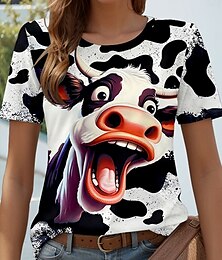 baratos -Mulheres Camiseta Vaca Casual Manga Curta Decote Redondo Tops regulares Diário Imprimir Branco Verão