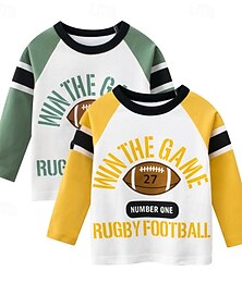 billiga -Multipack 2st Pojkar Rund hals Långärmad Grön / Gul T-shirt T-tröja Mönster Grafisk Semester Dagliga kläder 100 % bomull Vår & Höst