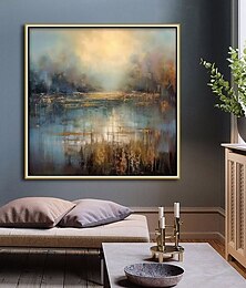 abordables -peinture à l'huile faite à la main sur toile, art mural, décoration moderne abstraite, paysage vert doré, art pour la décoration intérieure, peinture roulée sans cadre, non étirée